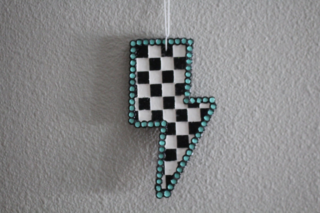 Lightning Bolt Checkered Freshie- Leather Scent
