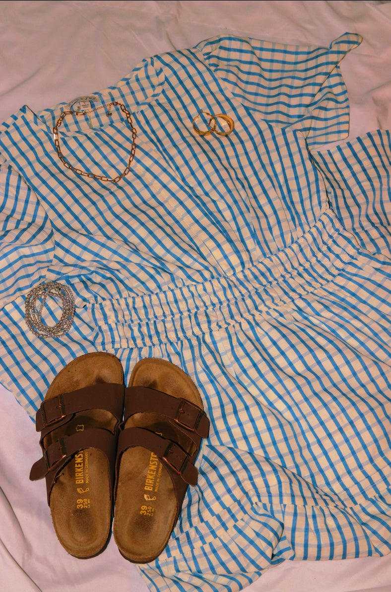 Blue Short Sleeve Maxi Dress