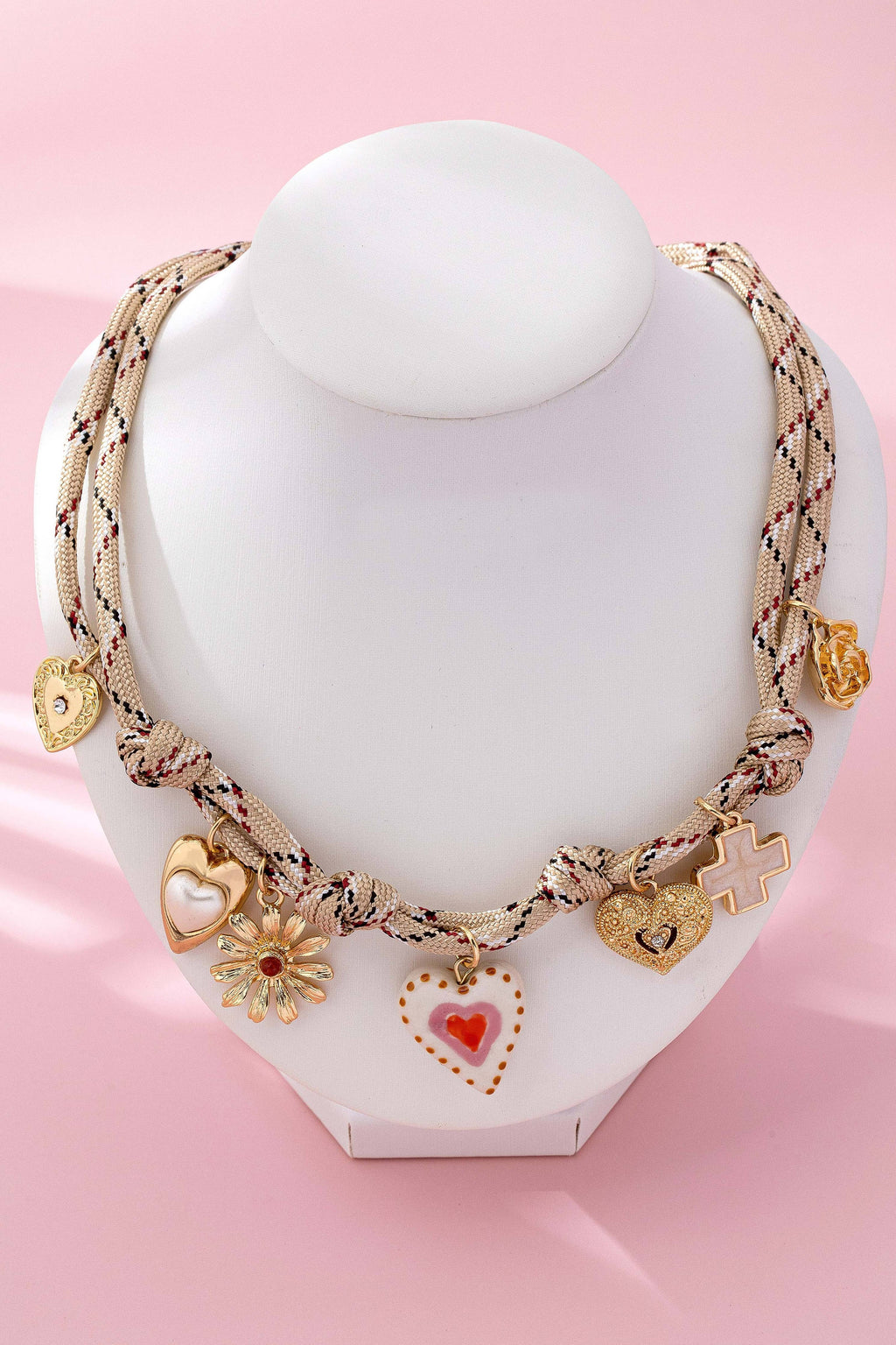 Ivory & Red cord Multi-Charm Boho Necklace