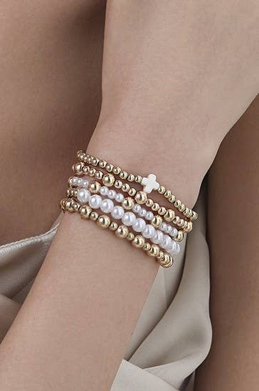 Multi Ball Pearl Chain Stretch Bracelet