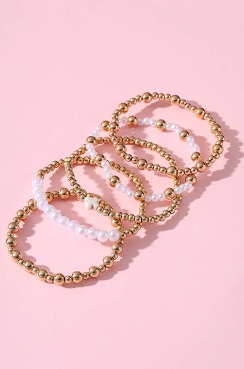 Multi Ball Pearl Chain Stretch Bracelet