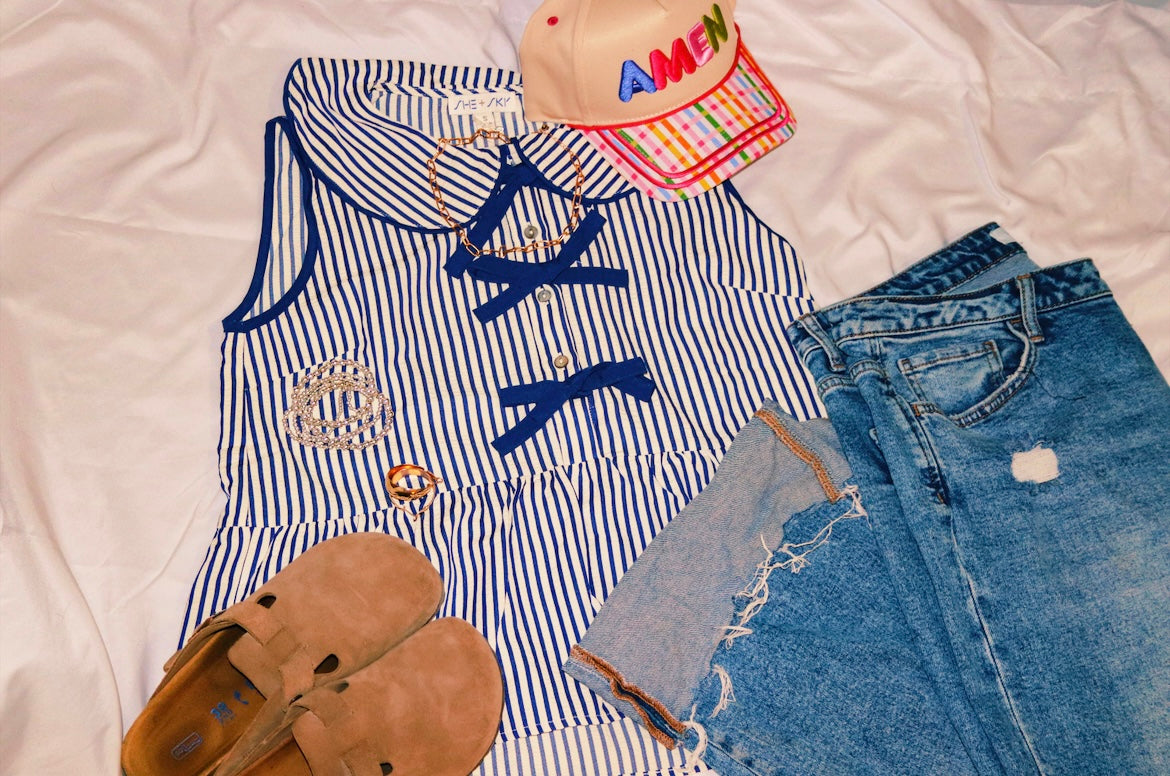 Navy Sleeveless Button Front Bow Tie Shirt