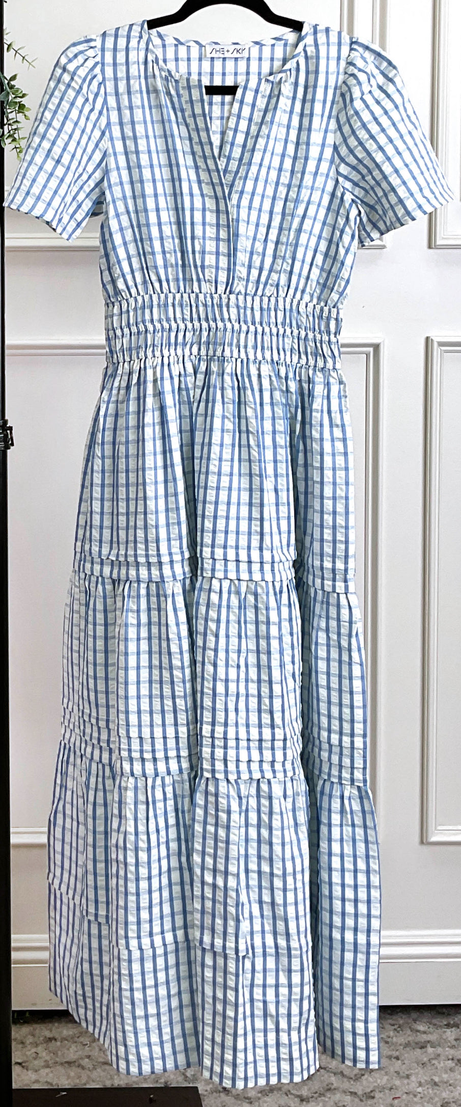 Blue Short Sleeve Maxi Dress