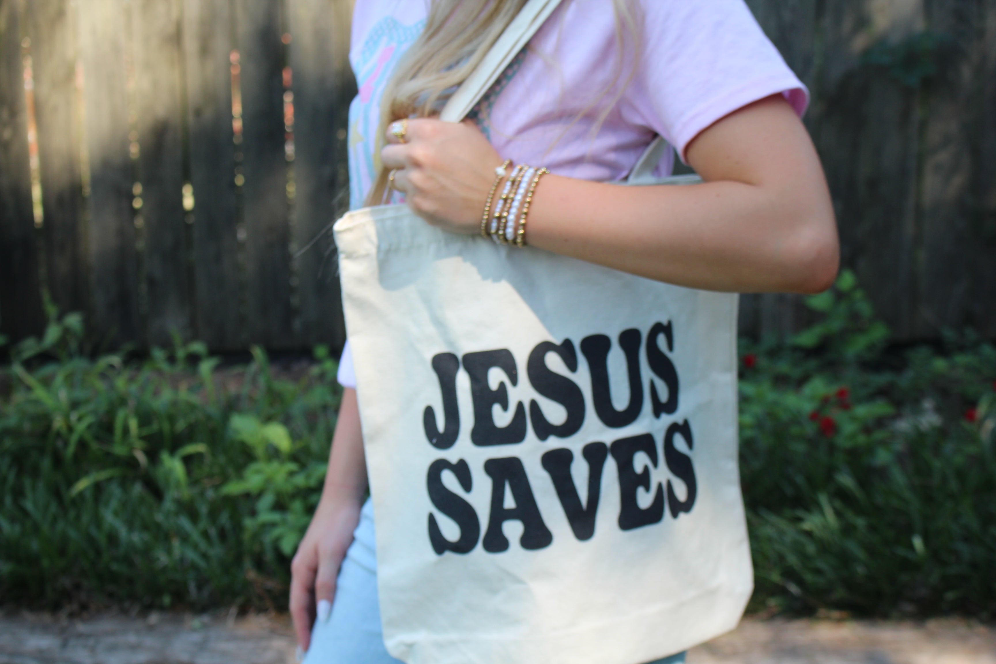 Jesus saves tote bag