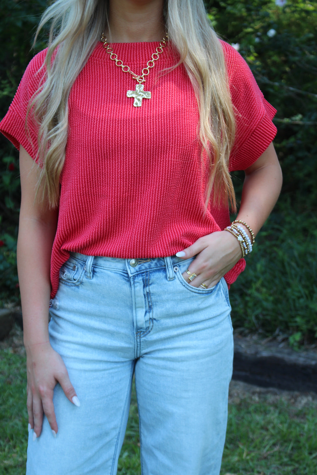 Raised Rib Cap Sleeve Top