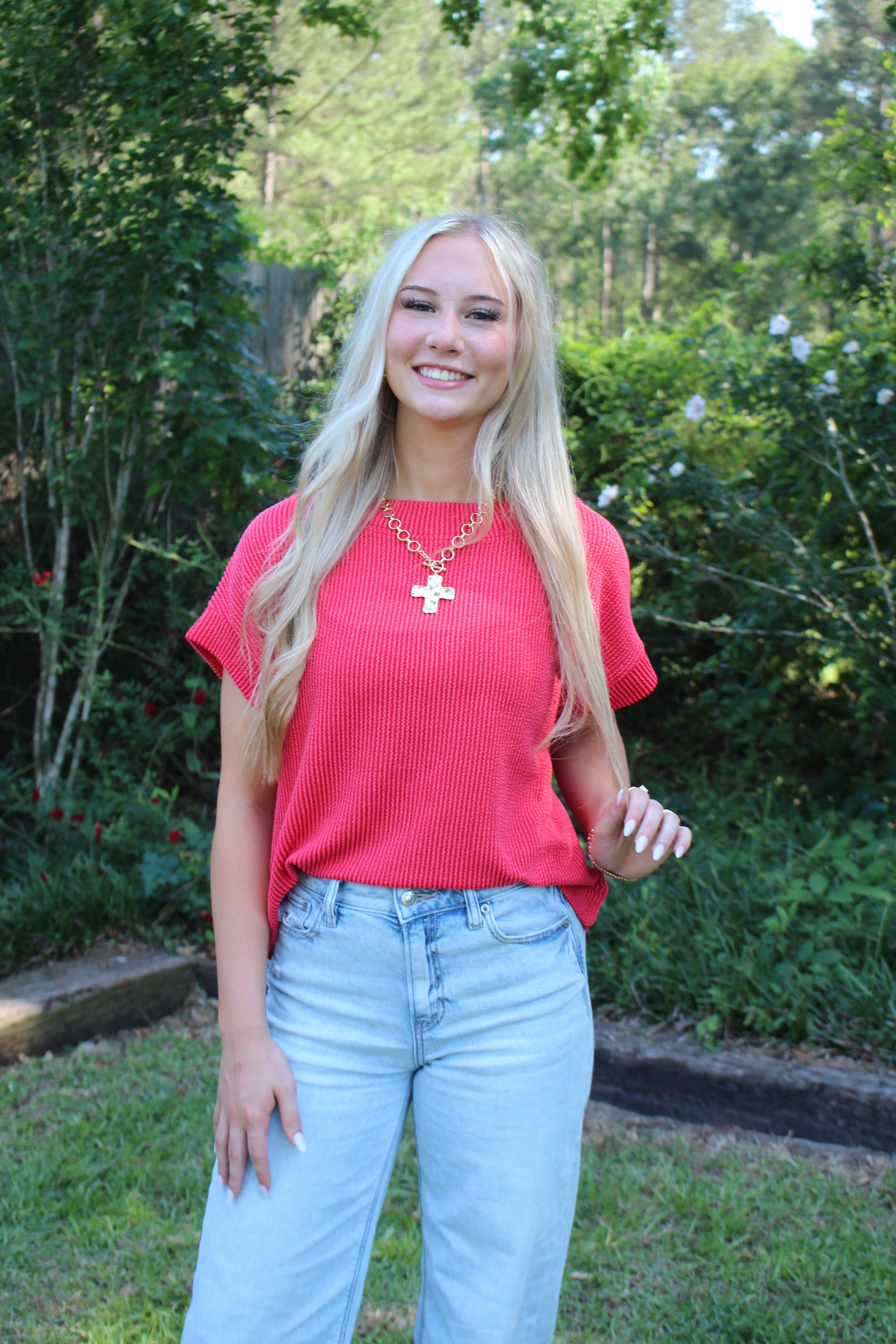 Raised Rib Cap Sleeve Top