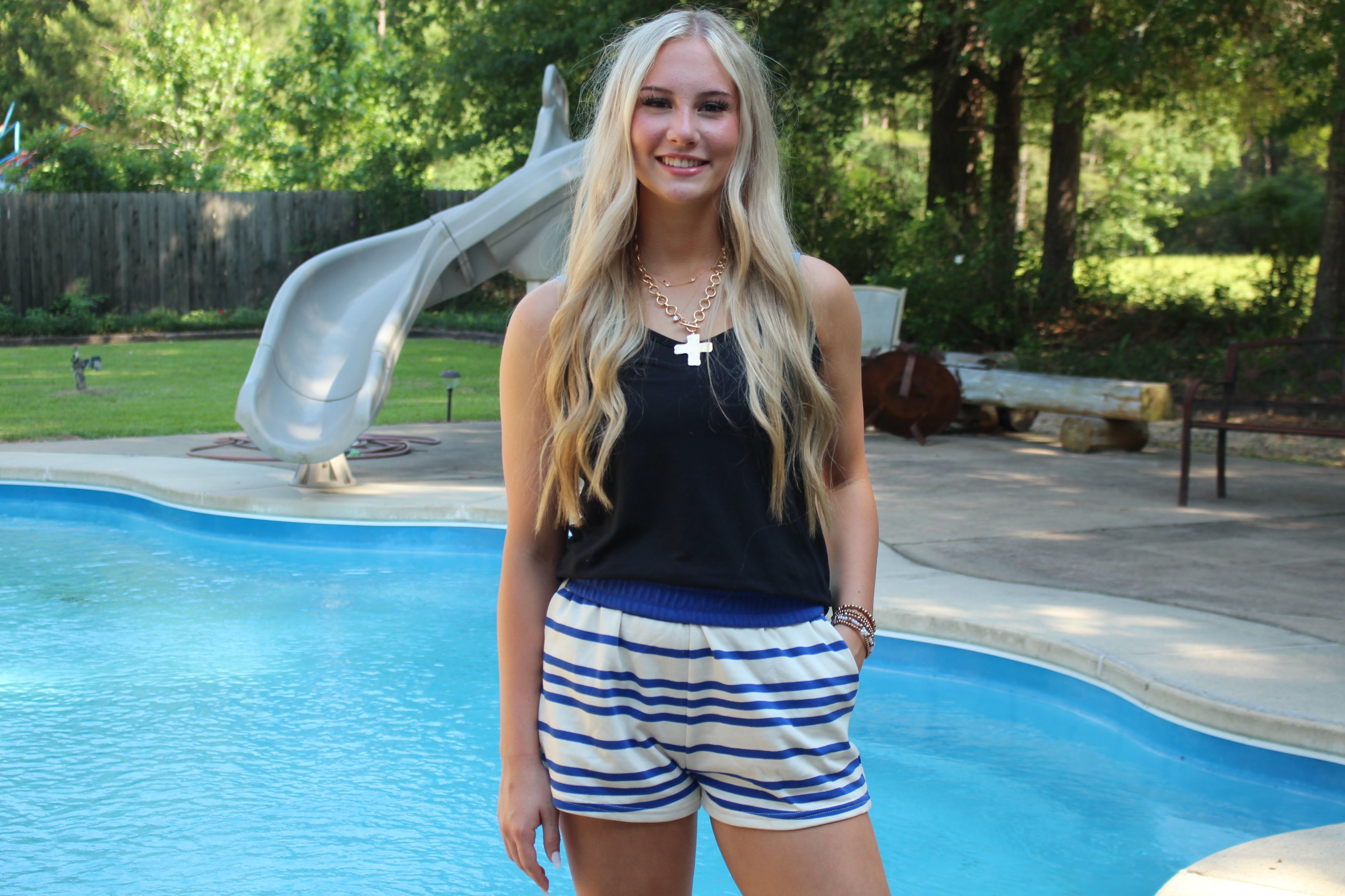 Blue Striped Pocket Shorts