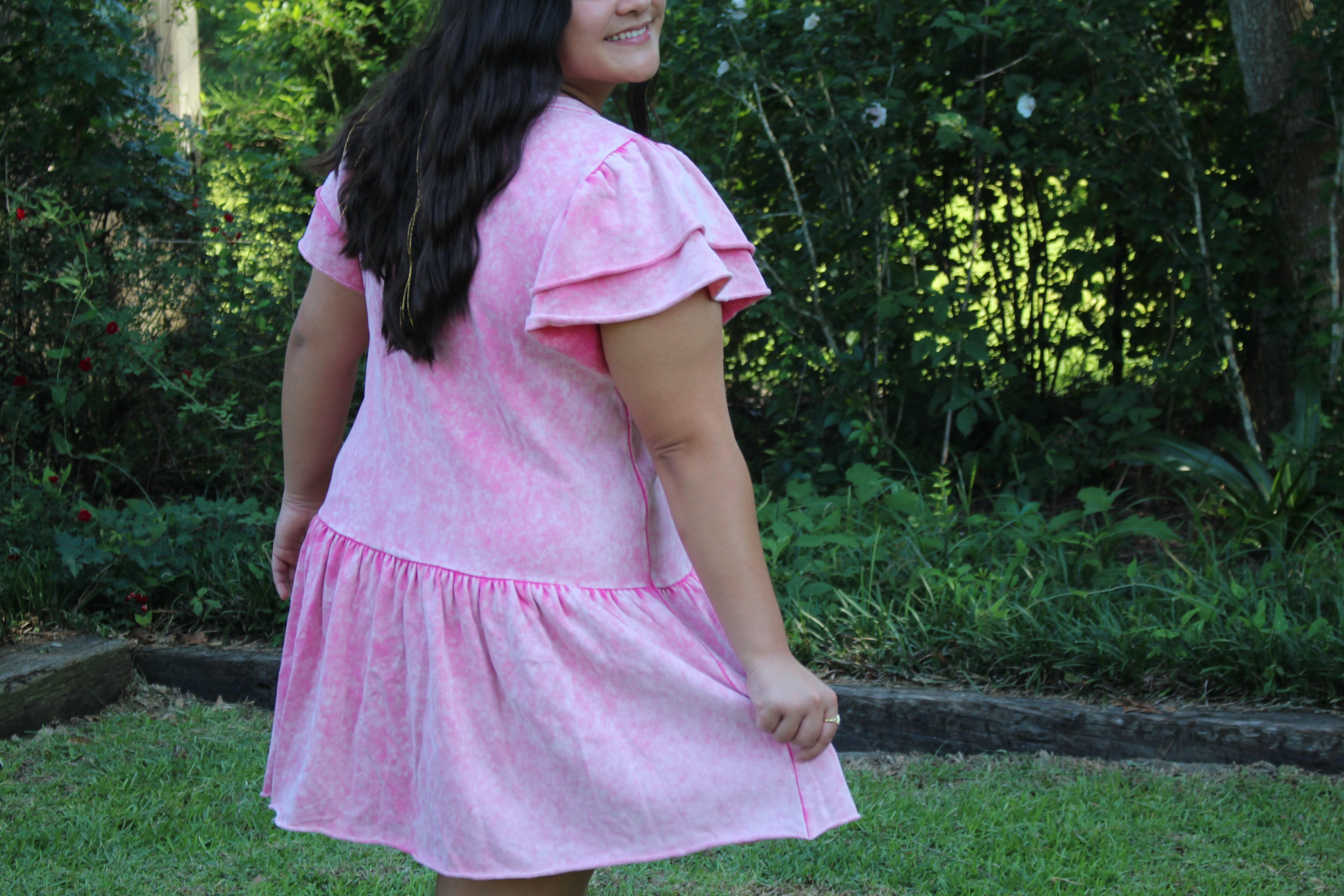 Pink Ruffle Sleeve Dress