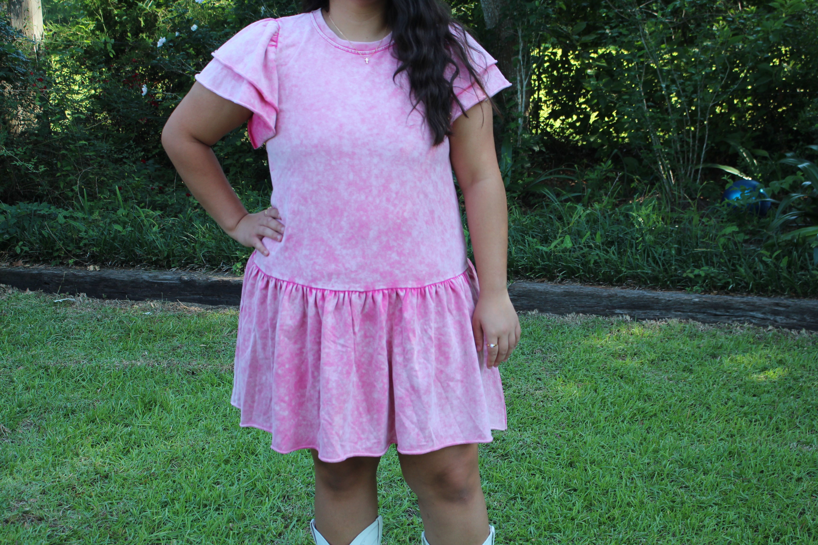 Pink Ruffle Sleeve Dress