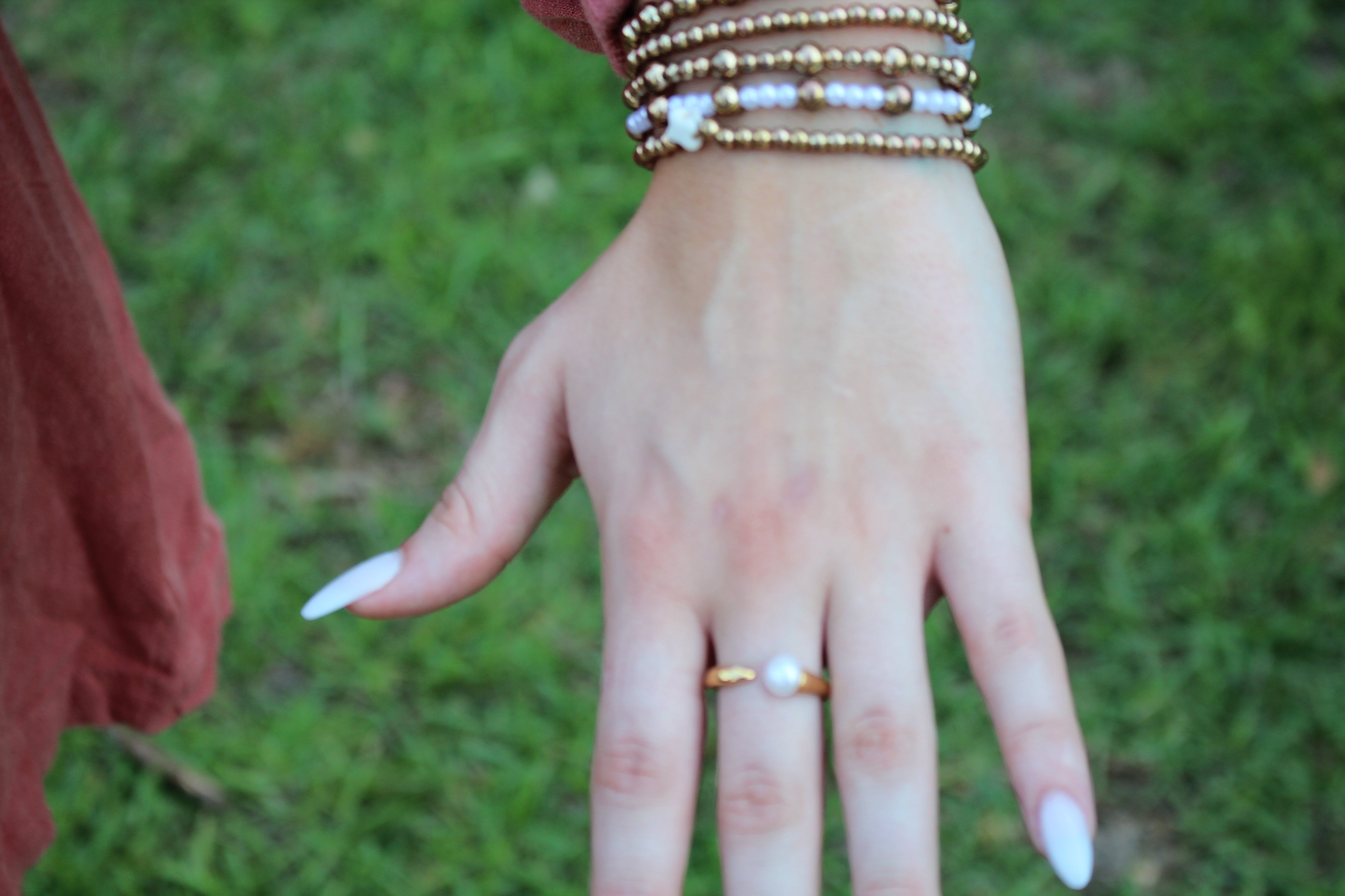 14K Gold Filled Shell Pearl Solitaire Wrap Open Ring