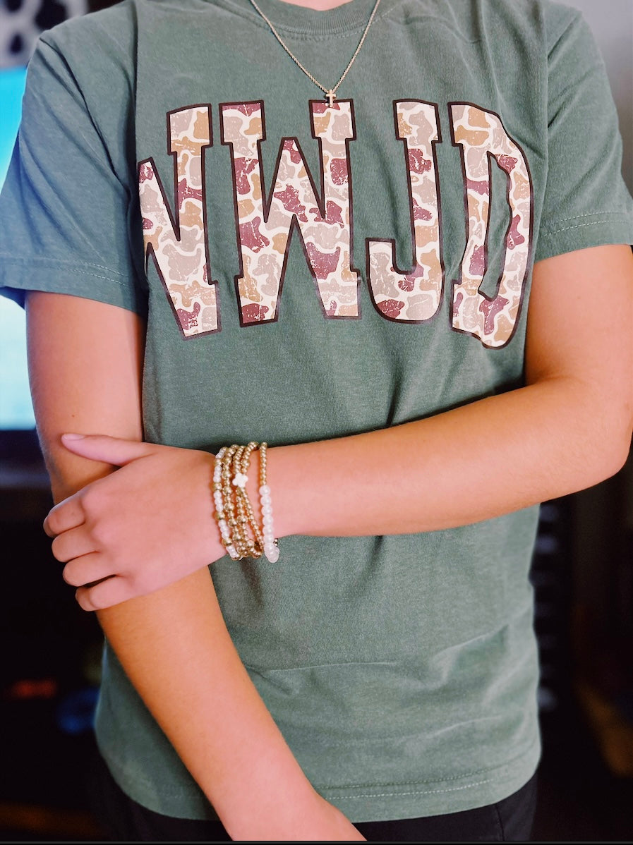 WWJD Camo Christian Graphic Shirt