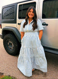 Blue Short Sleeve Maxi Dress