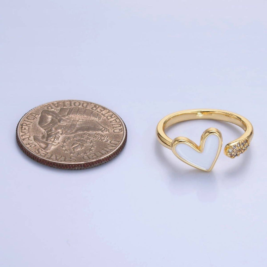 24K Gold Filled Heart White Enamel Micro Paved CZ Wrap Ring