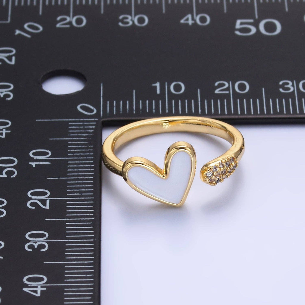 24K Gold Filled Heart White Enamel Micro Paved CZ Wrap Ring
