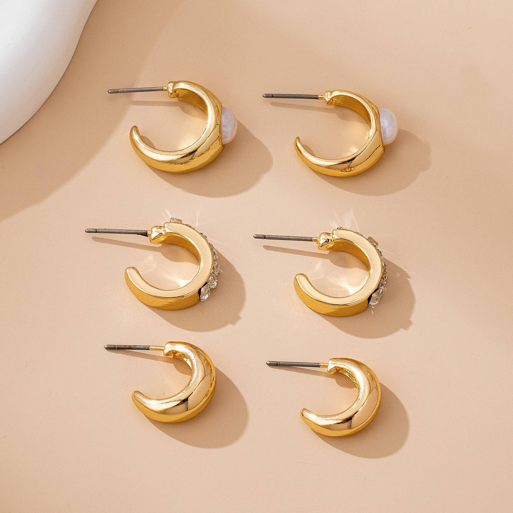 Pearl & Baguette Huggie Hoop Trio Earring Set